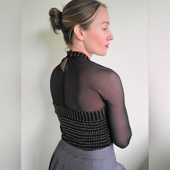 The Xena Vintage 60s Mesh Gold and Summer Goth Black Blouse XS-S - Picture 6 of 12